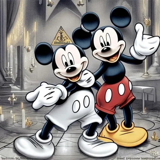 Prompt: mickey mouse marrying donald duck in a masonic ceremony

