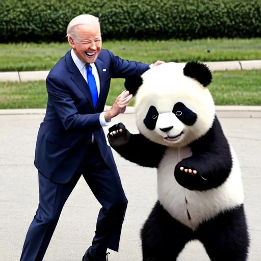 Prompt: President Biden dancing with a panda in Washington
