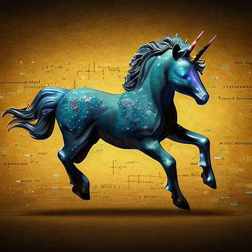 Prompt: a unicorn running through computer code

