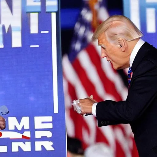 Prompt: joe biden sniffing donald trumps hair