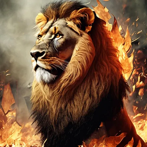 Prompt: Lion of paper and fire