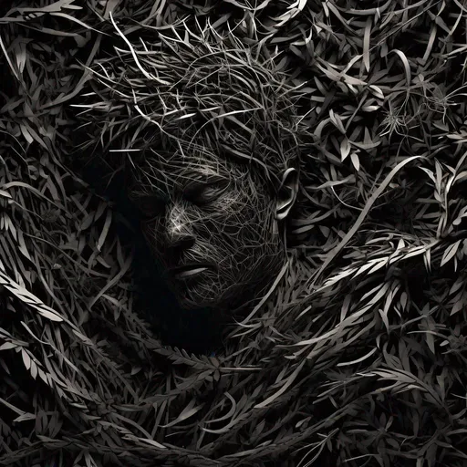 Prompt: "A digital matte black paper art of a Man helplessly entangled in thorny Vines, by Richard Thomas, Walter Lofthouse Dean. Intricate details, Reimagined by industrial light and magic, Soft lighting, beautiful Digital line art"