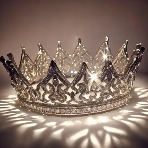 Prompt: a bright shining tiara glowing silvery and diamond sitting in the dark