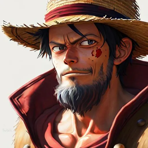 Prompt: Monkey D Luffy, viking,  portrait, Unreal Engine, Beautiful, Hd Photography, Hyperrealism, Beautiful Watercolor, straw hat, red hatband
