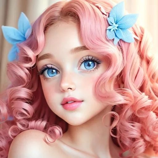Prompt: young princess with  curly hair, blue eyes, pink lips


