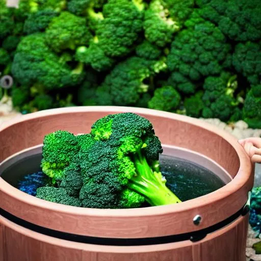 Prompt: Broccoli in hot tub