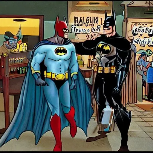 Prompt: a photo realistic image of batman and aquaman getting milkshakes
