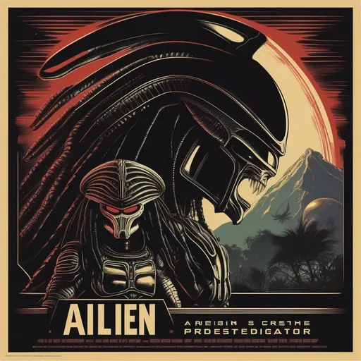 Prompt: alien V predator, retro, cinema poster 

