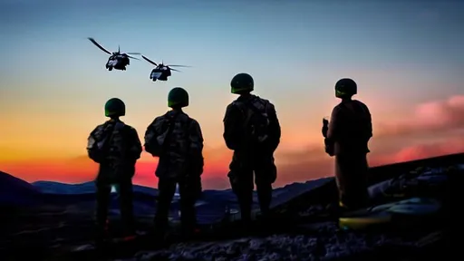 Prompt: HDR, high quality, detailed, professional, 8k, best version, masterpiece, army soldiers standing on hill looking at an attack helicopter flying above them