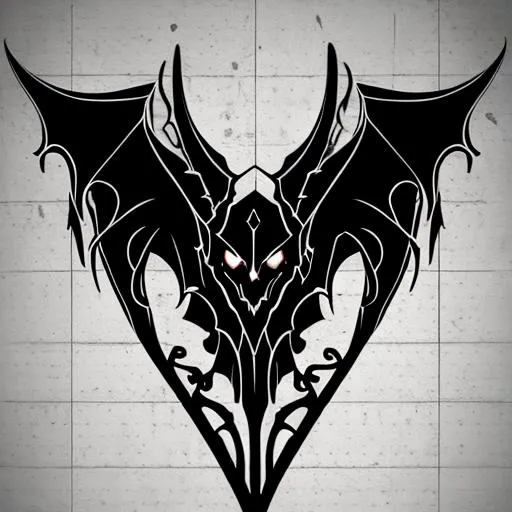 Prompt: symmetrical tattoo, vertical design, gothic bat, simple lineart, metal music