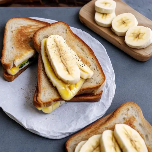 Prompt: banana cheese sandwich on toast