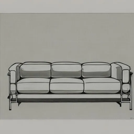 Prompt: Drawing of le corbusier lc2 sofa 3 seater in Japanese style 
