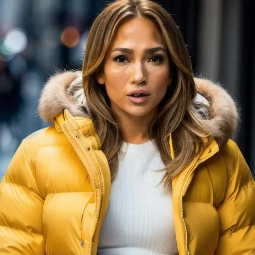 Prompt: Jennifer Lopez in puffy Downcoat