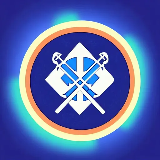 Prompt: circle vector profile picture with glowing blue outline with big medieval swords in the center