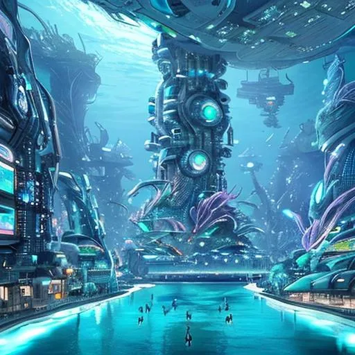 Prompt: Create a image of hi-tech futuristic city of the underwater 