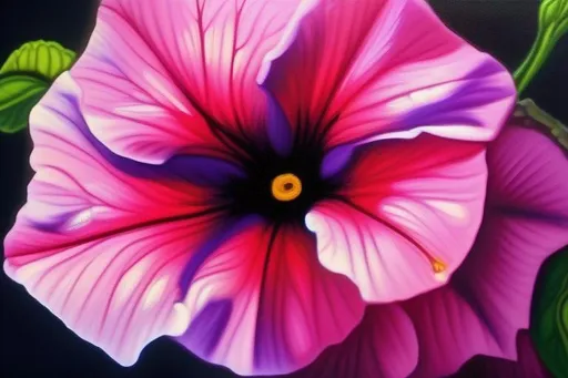 Prompt: Close up of a beautiful petunia, oil painting, intricate, sharp focus. 