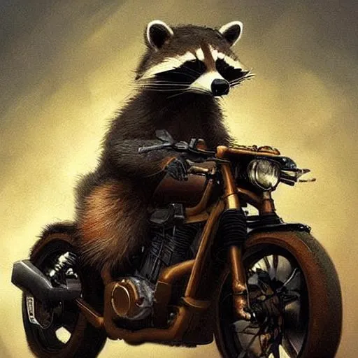 Prompt: raccoon motorcycle,digital Art,greg rutkowski, trending on artstation, cinematic