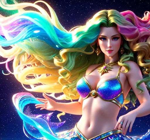Prompt: Claymation, oil painted, water color, foil holographic, UHD, hd , 8k, , Very detailed, panned out view with whole character in from, a olive skinned, long hair with tight curls, earth giant female  celestial being character, Dancing beauty, echoing movements , magic light following her movements, HD, 3D rendered, Hair like fire crackling, armored lace ninja  styled dress, Fantasy character, sharp expressive facial features, spirit orbs flying around, crying stone tears