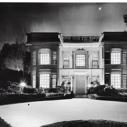 Prompt: a late 1940s american 
mansion at night