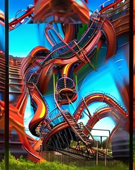 Prompt: A rollercoaster being sucked into a time vortex