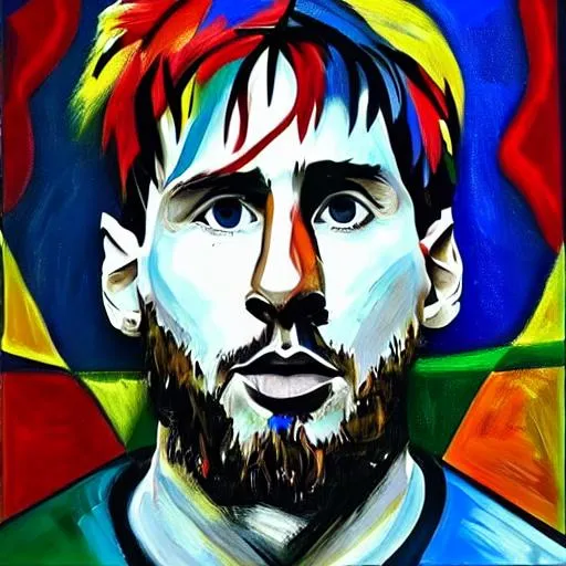 Create a painting of Leo Messi in the style of Pablo... | OpenArt