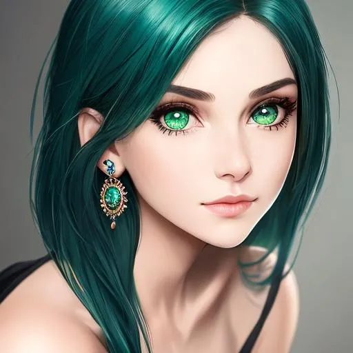 Prompt: Close up portrait of a girl, round face, green eyes, dark blue hair, nose piercings, cute, very detailed, HD, symmetrical