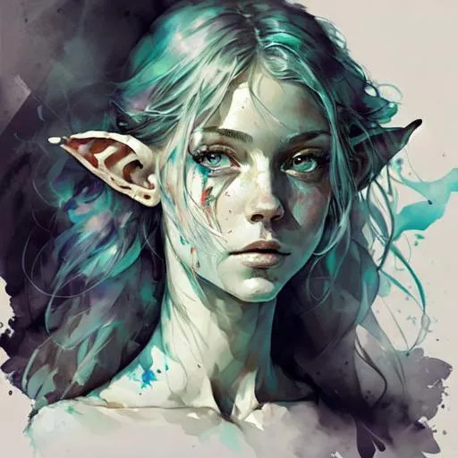 Prompt: ((art by Agnes Cecile)), upper body, fantasy theme, (young female elf mage), (((clear skin))), Heterochromia iridum, (((beautiful intricate detailed face and eyes))), (muted colors), heavy outlines, Surreal, intricate wizard clothes, UHD, 8K, high fantasy, ultra realistic