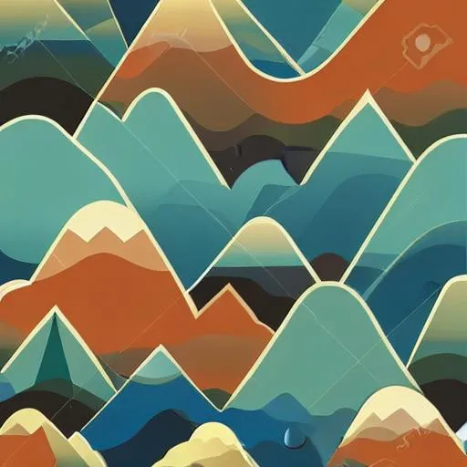 Prompt: flat gradient vibrant modern flowy mountains design, flat gradient overgrown landscape design simple