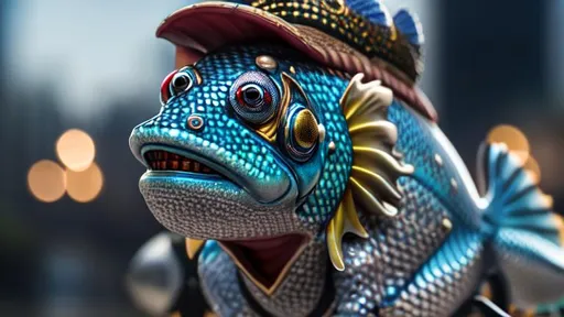 Prompt: a fish man, Professional, Highly Detailed, Hyperrealistic, sharp focus, Professional, UHD, HDR, 8K, Render, HD, Trending on ArtStation, close up, bokeh, outdoor,