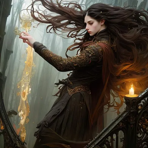 Prompt: Full body splash art of skinny male, poet, androgynous, handsome, very long dark wavy hair, pale skin, victorian clothes, elegant, highly detailed, intricate, smooth, sharp focus, artstation, digital painting, concept art, art by greg rutkowski, alphonse mucha and John William Waterhouse, dark, eerie, gothic, creepy, romantic, insanity, green accents