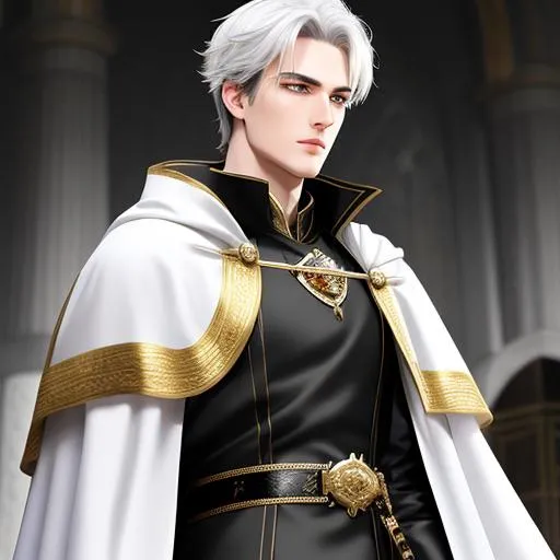 Prompt: (masterpiece:1.2), best quality, absurdres, high detail, sharp focus, detailed face and eyes, (photorealistic:1.2), (full body shot:0.5), a man, knight, handsome, pale skin, masculine, black with white hair, golden eyes, holding a sword, exhausted pose, red royal robe, dragon hunter, defeat, detailed chaos background, volumetric lighting, global illumination, vivid color, reflection, soft shadow, depth of field, (epic pose, epic composition, epic proportion), (ultra detailed, finest detail, intricate)