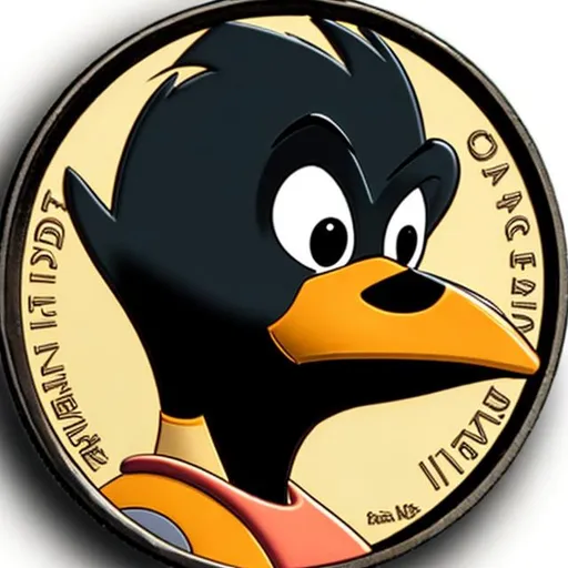 Prompt: Daffy Duck, on a coin, surprise me