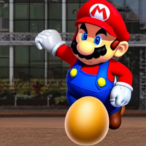 Prompt: Mario body with a egg head