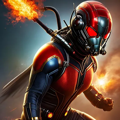 Prompt: High resolution hyperrealistic dynamic image of scott-lang-ant-man merged with yellowjacket-darren-cross, symmetrical detailed photorealistic face, highly detailed, cinematic, uhd, hdr, 64k