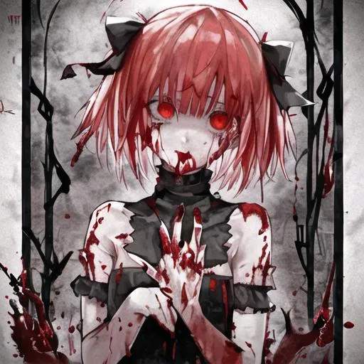 Prompt: girl bloody with cuts on her