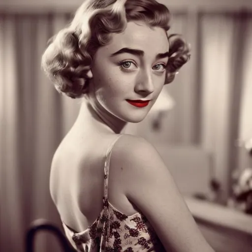 Prompt: Saoirse Ronan as a 1950s era actress channeling Marilyn Monroe, Elizabeth Taylor and Audrey Hepburn.