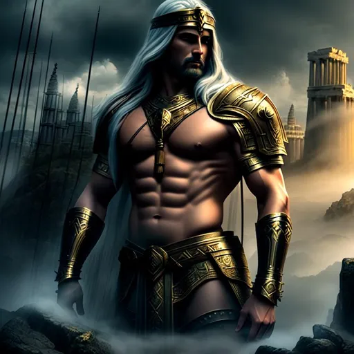 Prompt: Epic, Heroic, fantasy, ominous, cinematic lighting, 3D, HD, [{God}Warrior]::2, {Greek}mythology, mist, expansive ancient Greece background, hyper realistic, 8K --s98500