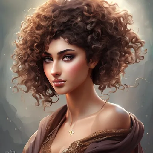 Prompt: Attractive arab woman curly hair digital painting