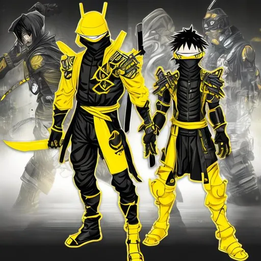 Prompt: anime cyber ninja black and yellow