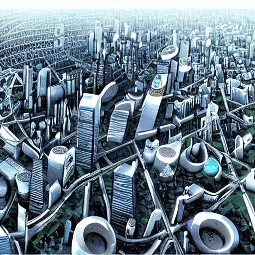 Futuristic city in the backdrop of the mountains. hand drawing. Sketch for  vector image. A city from the future. Stock Illustration | Adobe Stock