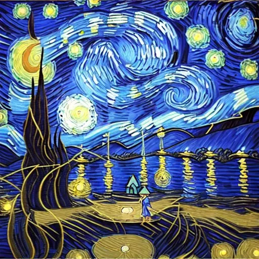 Prompt: Vincent  Van gogh starry night but in hoi an viet nam