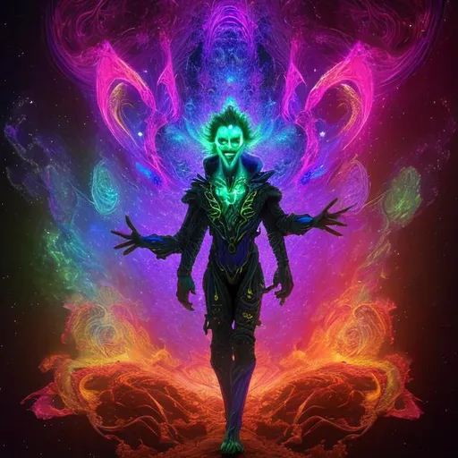 Prompt: Cosmic Epic, Joker character full body + handsome male neopunk wizard opens portal to sidereal multiverse :: Mandelbrot neuro web :: intricate galactic inlay + ultra high detail, plasma neon internal light, precise :: consciousness projection :: astral projection :: sharp laser, octane render + unreal rendering + real photo :: 8k, high contrast volumetric lighting --uplight --quality 2 --stop 80, --ar 9: 16. Joker villain in a dark prison-shaped room surrounded by sharp weapons :: very detailed, very realistic , photographic, wide angle lens :: in the style of Richard Avedon, Patrick Demarchelier, Vogue, Baron Adolphe De Meyer :: --ar 9:16 --q 2