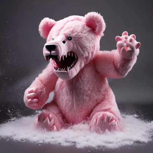 Prompt: Pink Bear, Wild, Foaming at Mouth, Roar, Demon Rage Mode Anger, Prophecy of Revelation, Anger Point, Max Attack Stat