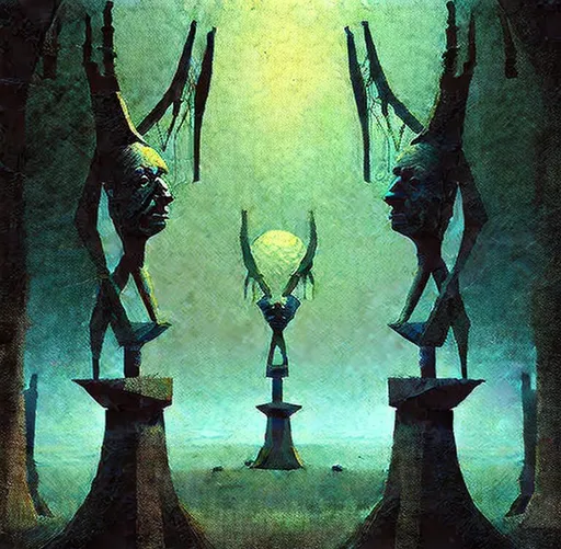 Prompt: Statues by Zdzisław Beksiński Digital Illustration Concept Art