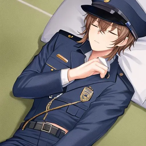 Prompt: Caleb as a police officer sleeping