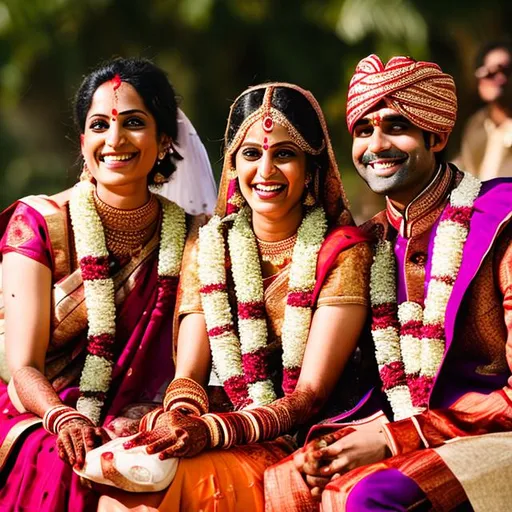 Prompt: Hindu wedding brides smiling