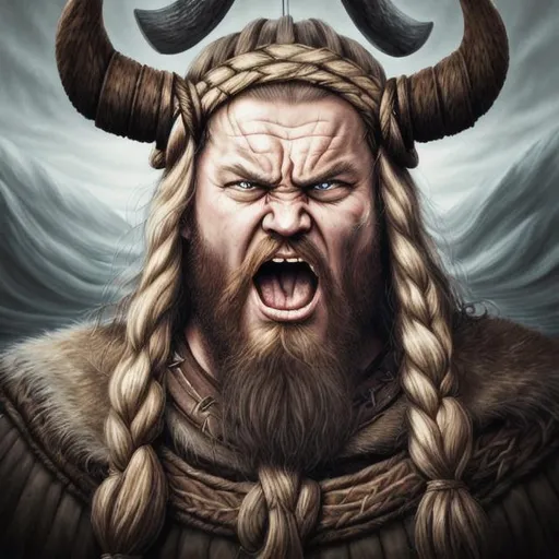 Prompt: angry shouting viking portrait painting
