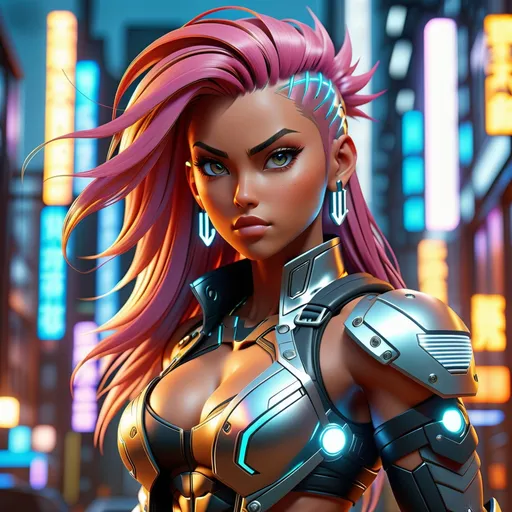 Prompt: 4k UHD anime illustration of a powerful Goddess, unreal engine 5, hip hop punk style, perfect autonomy body shape, muscular yet slim, detailed muscular structure, intense and authoritative gaze, futuristic Nordic setting, cool and edgy atmosphere, detailed armor with cybernetic enhancements, glowing holographic elements, highres, ultra-detailed, anime, hip hop punk, futuristic, detailed muscles, urban setting, cybernetic Nordic, powerful stance, professional, dynamic lighting