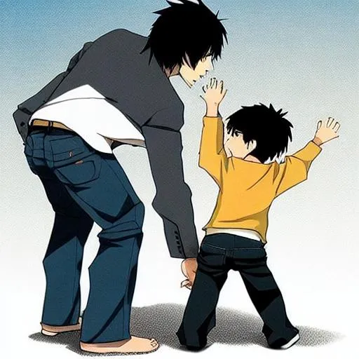 anime father and son where the son is asking his dad  OpenArt