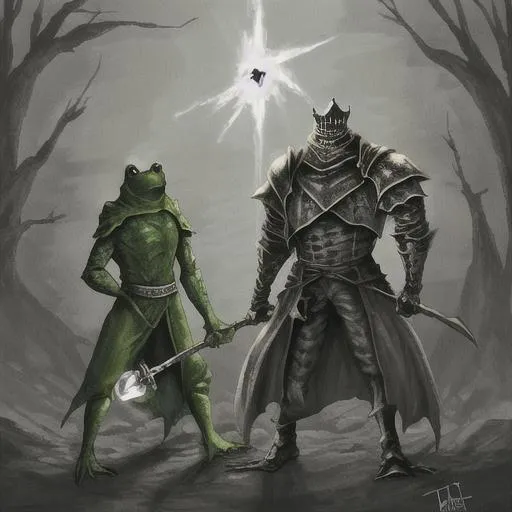 Prompt: frog darksouls knight with a hammer